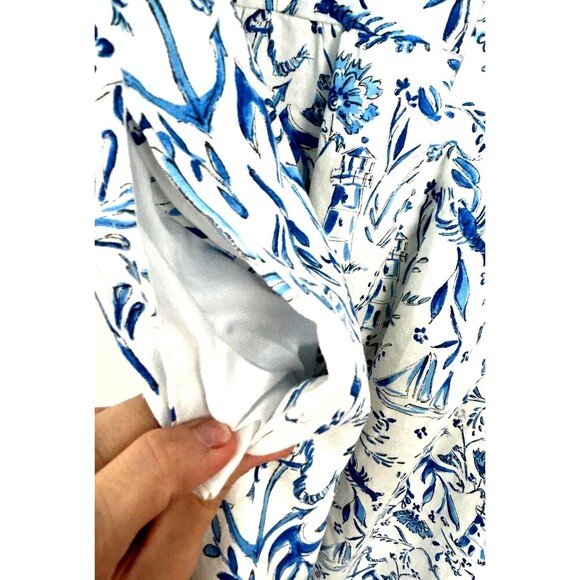 Kiel James Patrick Mini Dress Nautical Chinoiserie Cotton White Blue Size 12 N3 - Picture 8 of 12